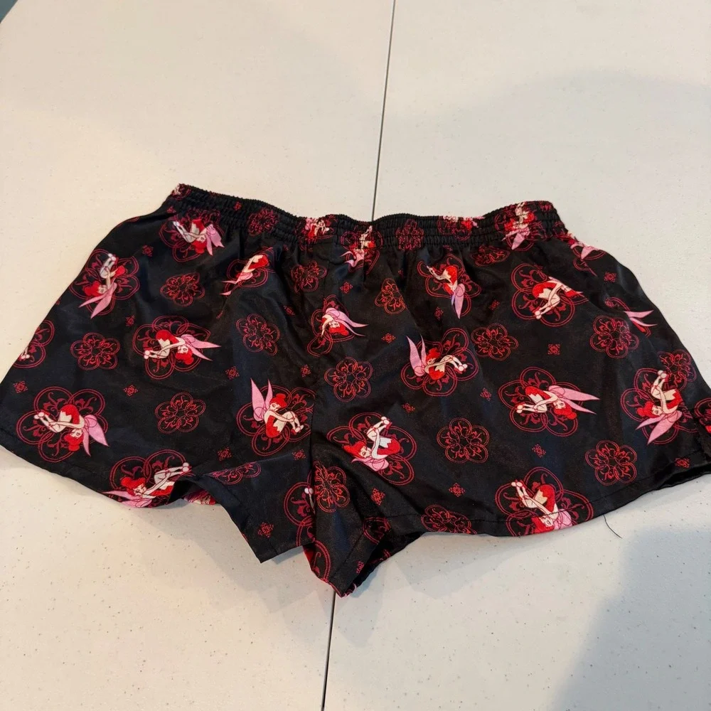 RARE Y2k Emo Disney Tinkerbell Lg Black Red Goth Satin Fairy Pajama Boxer Shorts